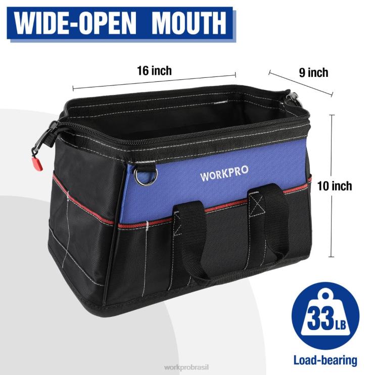 WORKPROBolsa de ferramentas de boca larga de 16 polegadas, bolsa de armazenamento de ferramentas de pano resistente com base moldada à prova de água, alça de ombro ajustável XZXLF24 armazenar