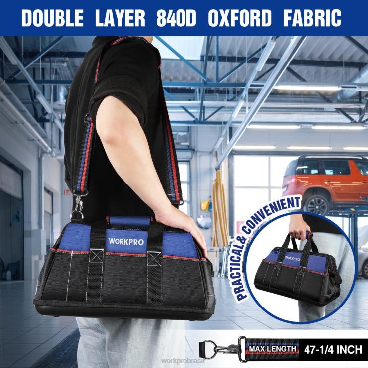 WORKPROBolsa de ferramentas de boca larga de 16 polegadas, bolsa de armazenamento de ferramentas de pano resistente com base moldada à prova de água, alça de ombro ajustável XZXLF24 armazenar