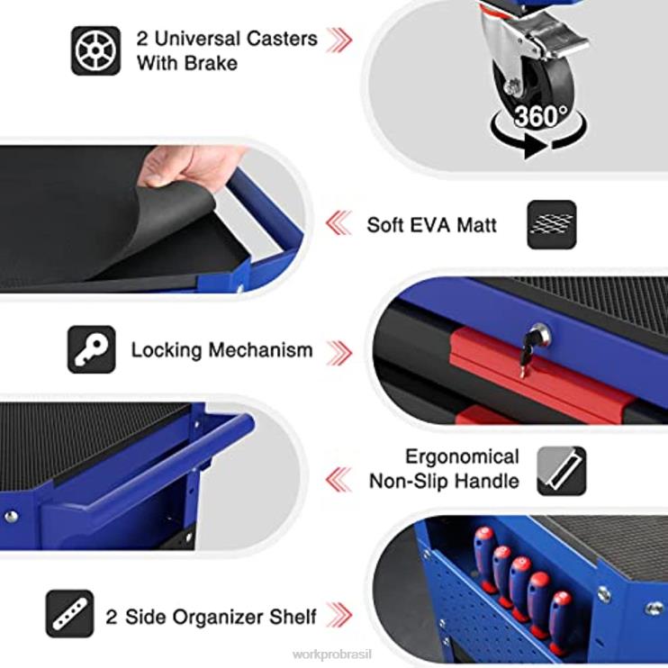 WORKPROCarrinho de ferramentas premium com 2 gavetas, organizador de armazenamento de carrinho de serviço industrial utilitário resistente com rodas e sistema de travamento XZXLF16 armazenar