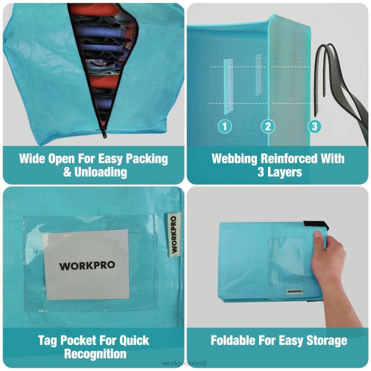 WORKPROPacote com 6 sacolas móveis extra grandes e resistentes para armazenamento com zíperes e alças de transporte, alças de mochila XZXLF142 armazenar