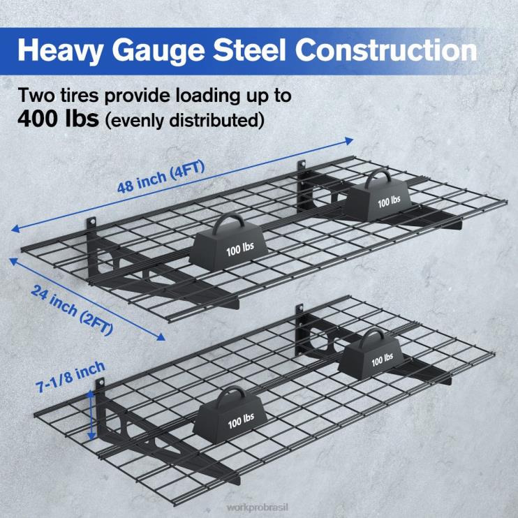 WORKPROPrateleiras montadas na parede para garagem para serviço pesado de 2 x 4 pés, pacote com 2, capacidade de carga de 400 libras (total) XZXLF14 armazenar