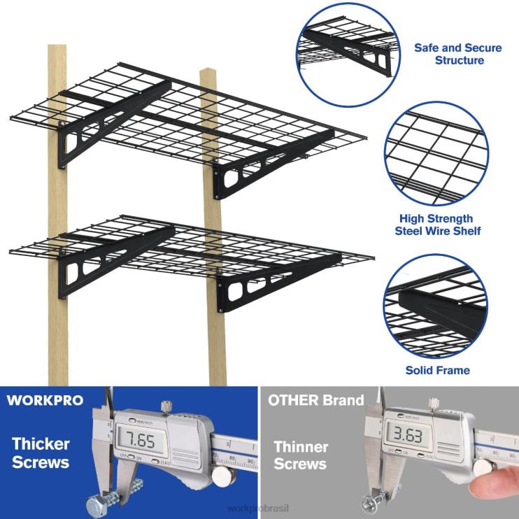 WORKPROPrateleiras montadas na parede para garagem para serviço pesado de 2 x 4 pés, pacote com 2, capacidade de carga de 400 libras (total) XZXLF14 armazenar