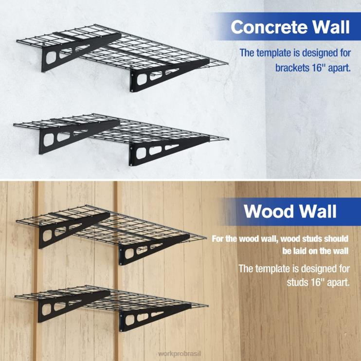 WORKPROPrateleiras montadas na parede para garagem para serviço pesado de 2 x 4 pés, pacote com 2, capacidade de carga de 400 libras (total) XZXLF14 armazenar