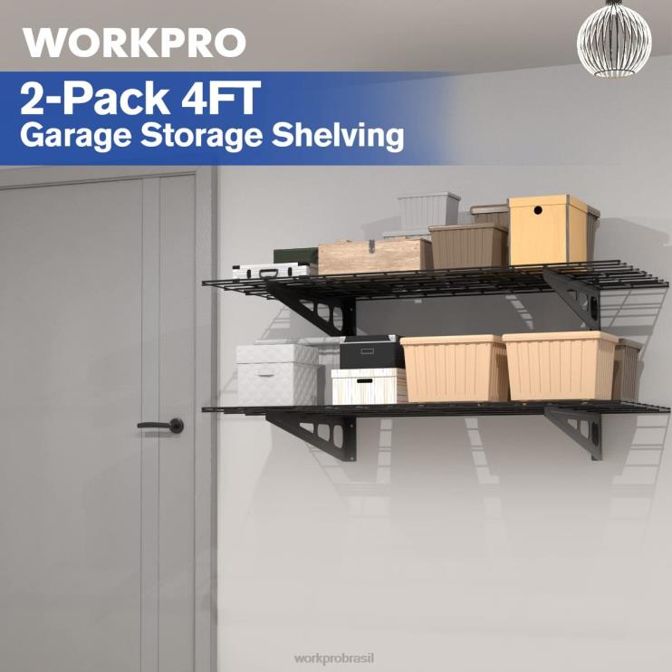 WORKPROPrateleiras montadas na parede para garagem para serviço pesado de 2 x 4 pés, pacote com 2, capacidade de carga de 400 libras (total) XZXLF14 armazenar
