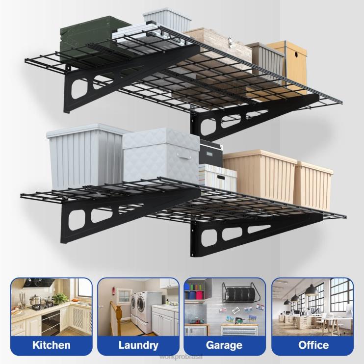 WORKPROPrateleiras montadas na parede para garagem para serviço pesado de 2 x 4 pés, pacote com 2, capacidade de carga de 400 libras (total) XZXLF14 armazenar