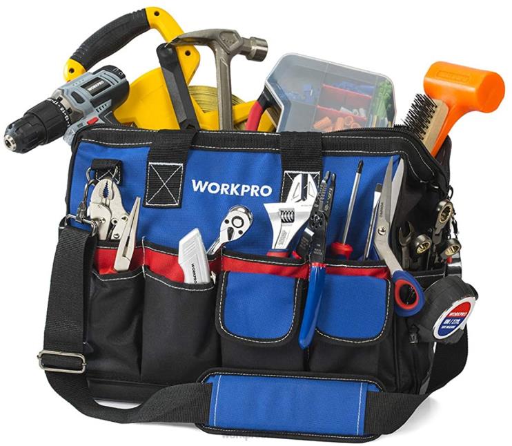 WORKPRObolsa de ferramentas com compartimento superior fechado para armazenamento com base à prova d'água e alças ajustáveis XZXLF30 armazenar