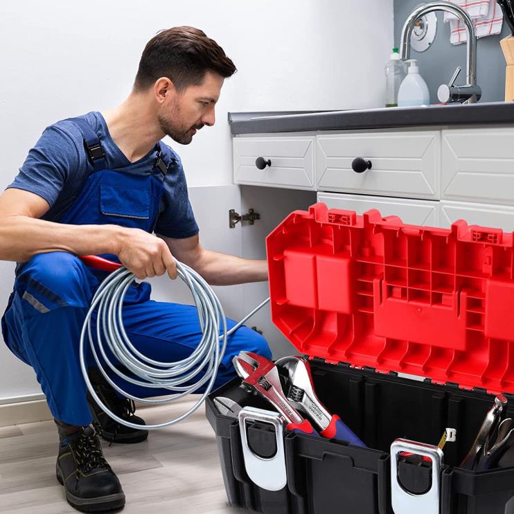 WORKPROcaixa de ferramentas portátil com bandeja removível caixa de ferramentas resistente com 2 travas de metal XZXLF33 armazenar