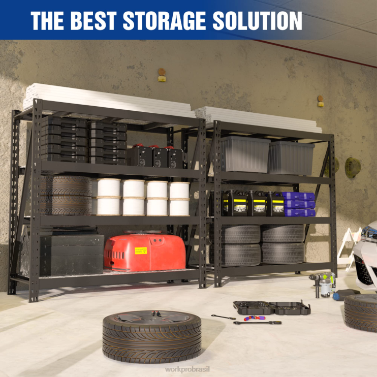 WORKPROEstante de garagem de metal de 4 camadas, capacidade de 7.200 libras, prateleiras industriais ajustáveis ​​para serviços pesados XZXLF10 armazenar