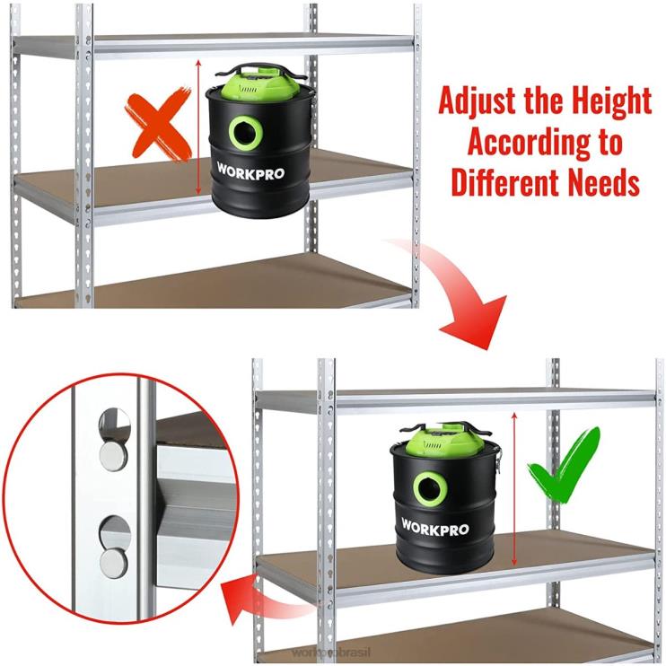 WORKPROUnidade de estantes de armazenamento de 5 camadas, prateleira de liga de alumínio resistente de rack de armazenamento ajustável XZXLF9 armazenar