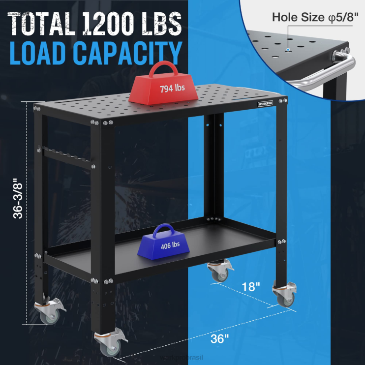WORKPROmesa de soldagem portátil, capacidade de carga de 1.200 libras, mesa de nitretação XZXLF13 armazenar