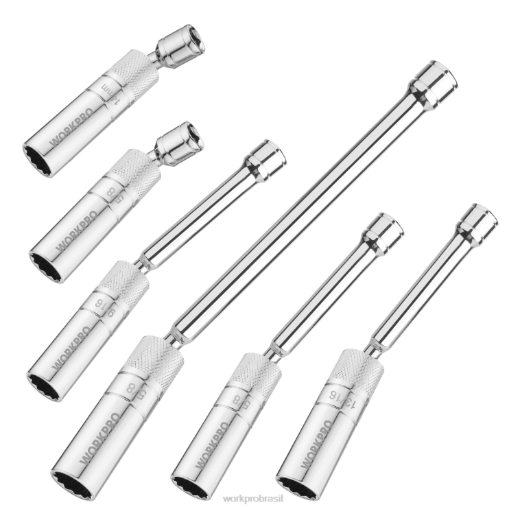 WORKPRO6 peças-tomadas de parede finas de 9/16 polegadas, 5/8 polegadas, 13/16 polegadas, 14 mm com extensões de 4, 6, 11 polegadas conjunto de soquete de vela de ignição giratória magnética XZXLF139