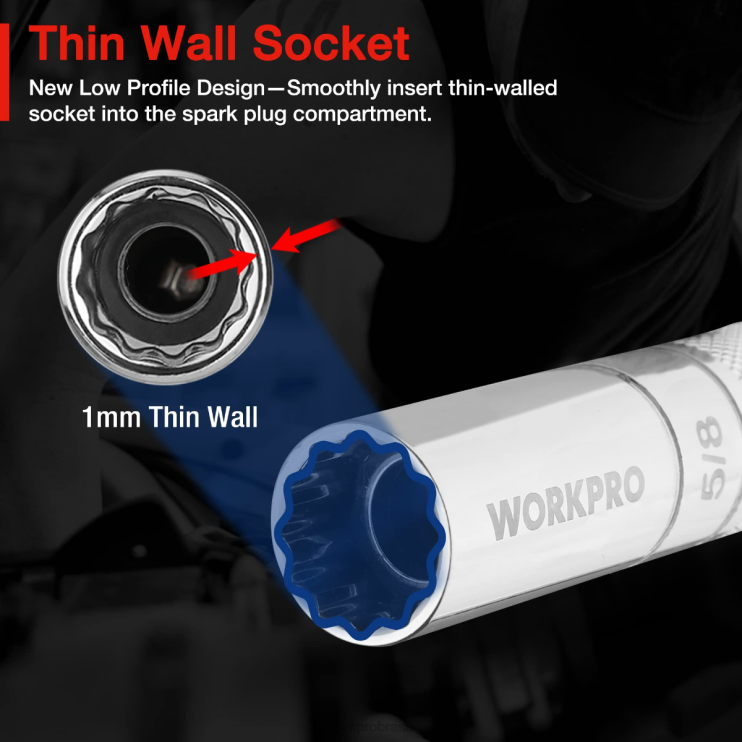 WORKPRO6 peças-tomadas de parede finas de 9/16 polegadas, 5/8 polegadas, 13/16 polegadas, 14 mm com extensões de 4, 6, 11 polegadas conjunto de soquete de vela de ignição giratória magnética XZXLF139 