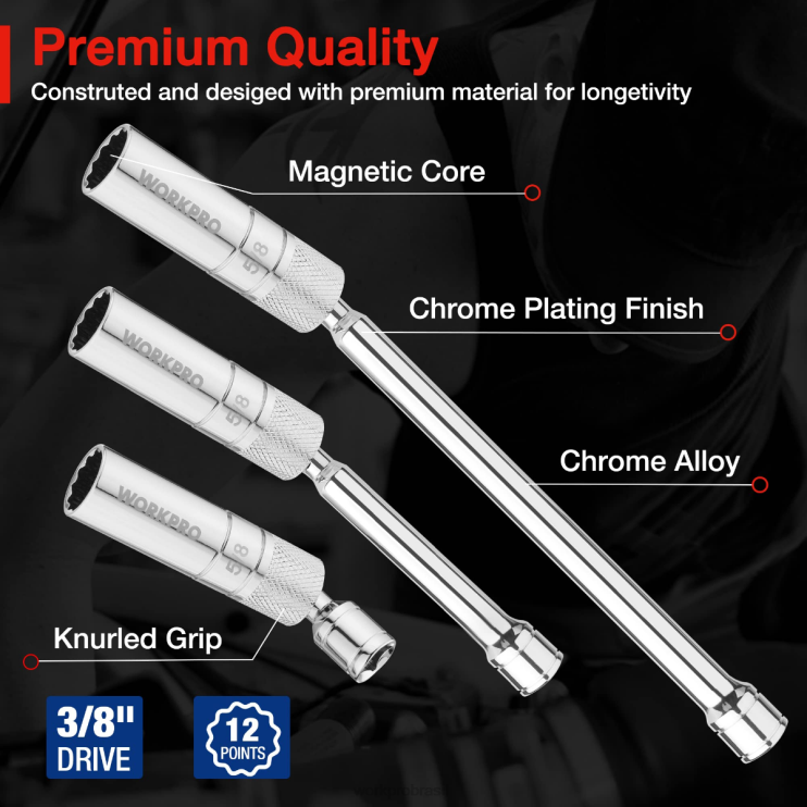 WORKPRO6 peças-tomadas de parede finas de 9/16 polegadas, 5/8 polegadas, 13/16 polegadas, 14 mm com extensões de 4, 6, 11 polegadas conjunto de soquete de vela de ignição giratória magnética XZXLF139 