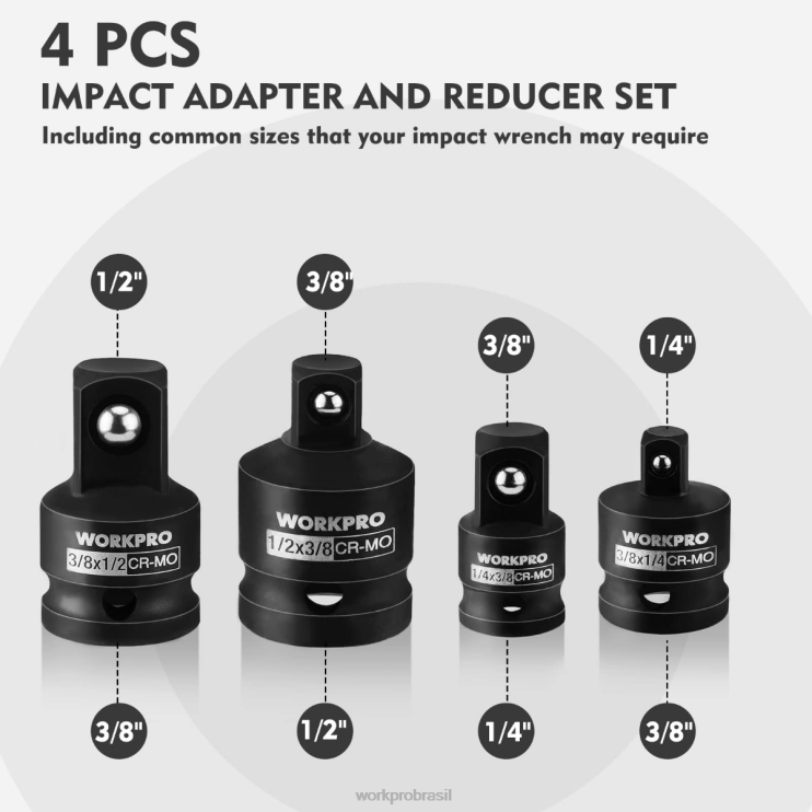 WORKPROAdaptador de soquete de driver de impacto de 4 peças e conjunto redutor, kit de conversão de chave XZXLF94 ferramenta