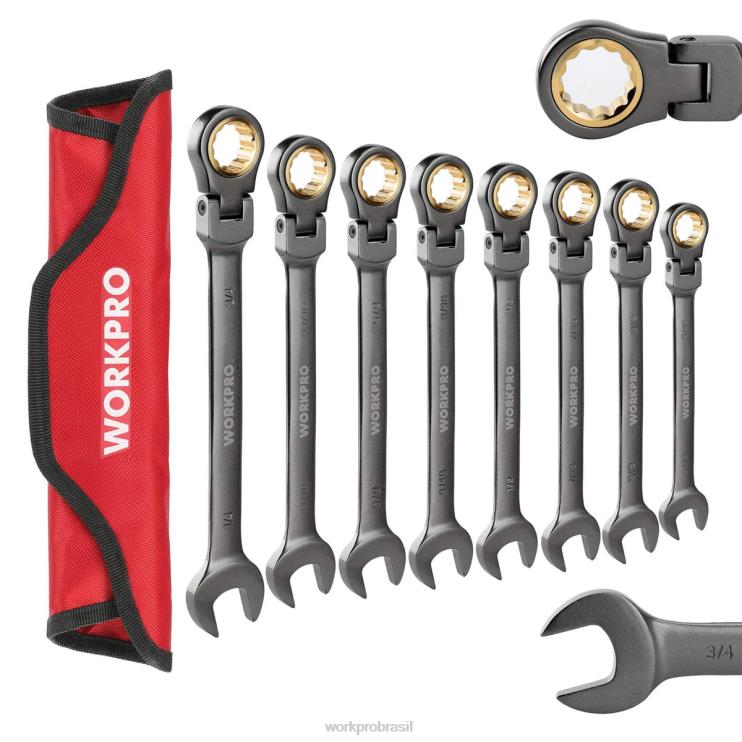 WORKPROConjunto de chave combinada de catraca de cabeça flexível, 8 peças com bolsa organizadora XZXLF86 ferramenta