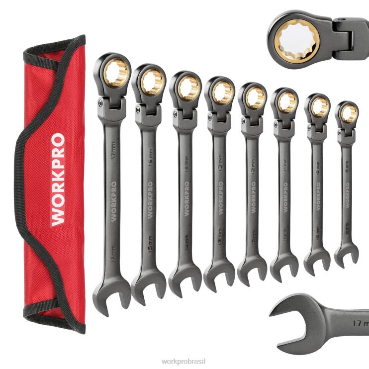 WORKPROConjunto de chave combinada de catraca de cabeça flexível, 8 peças com bolsa organizadora XZXLF86 ferramenta