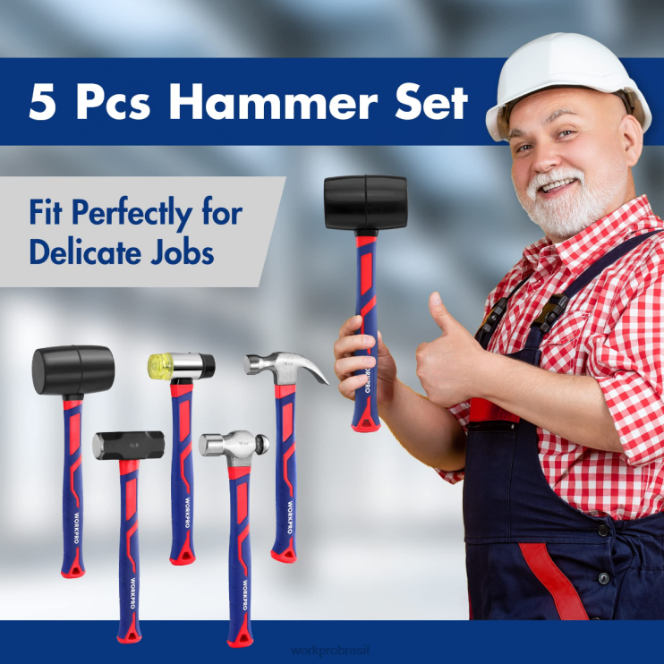WORKPROConjunto de martelo 5 peças XZXLF136 ferramenta