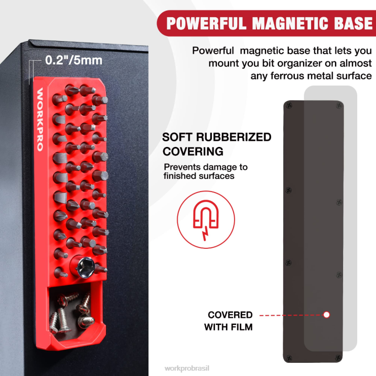 WORKPROOrganizador de broca de chave de fenda hexagonal magnética de 39 furos para adaptador de broca sextavada e unidade de 1/4 polegadas XZXLF132 ferramenta