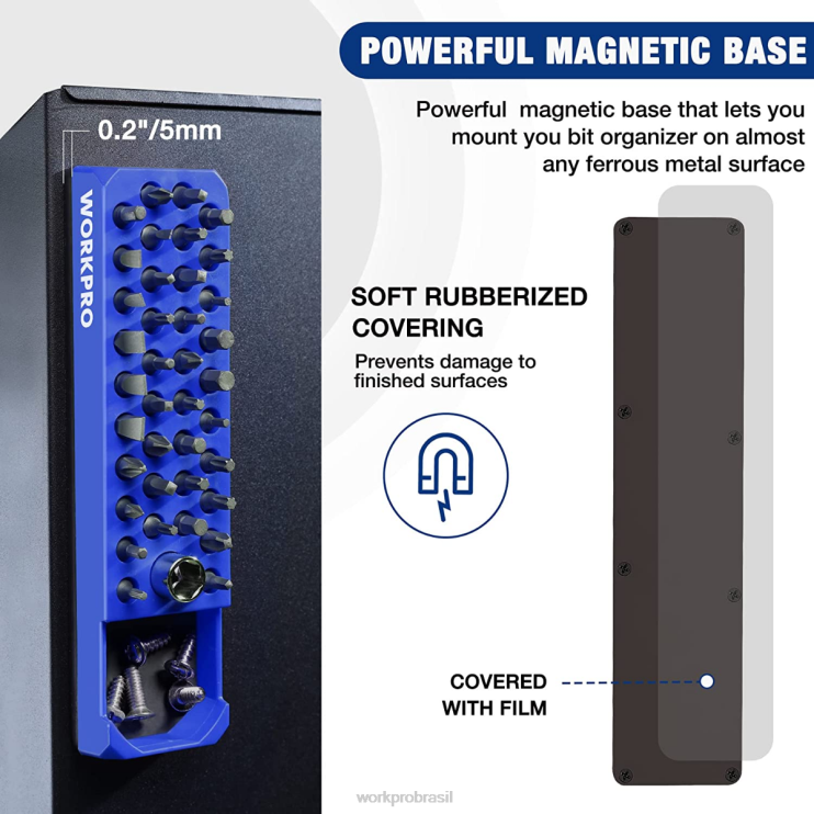 WORKPROOrganizador de broca de chave de fenda hexagonal magnética de 39 furos para adaptador de broca sextavada e unidade de 1/4 polegadas XZXLF132 ferramenta