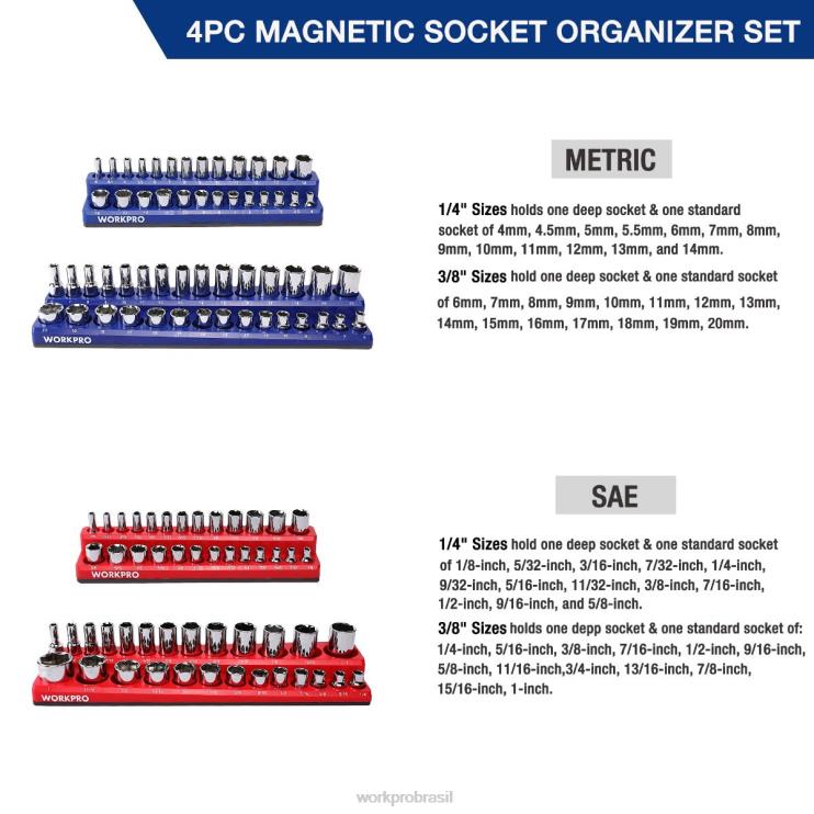 WORKPROconjunto organizador de receptáculo magnético de 4 XZXLF134 ferramenta