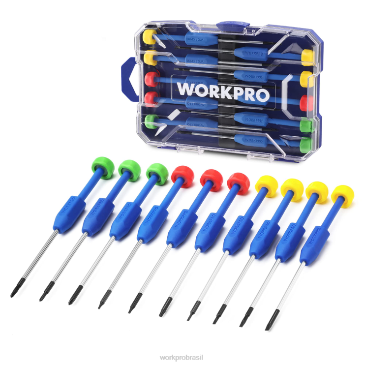 WORKPROConjunto de chave de fenda de precisão de 10 peças com estojo, phillips, fenda, estrela torx, kit de ferramentas de reparo de chave de fenda magnética, punho antiderrapante XZXLF103 ferramenta