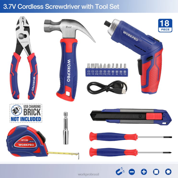 WORKPROKit de ferramentas domésticas gerais de 18 unidades XZXLF102 ferramenta