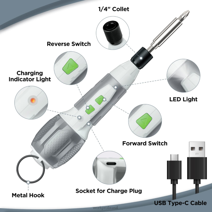 WORKPROkit de chave de fenda com bateria de íon de lítio recarregável sem fio 4v usb XZXLF236 ferramenta