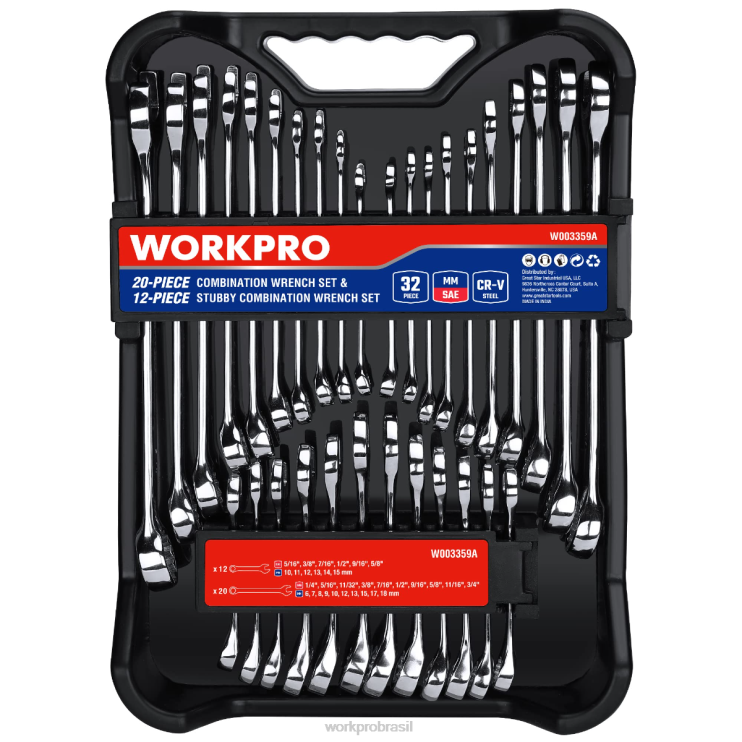 WORKPRO32 peças combinação sae e métrica conjunto de chave regular e atarracada de 12 pt XZXLF92 ferramenta