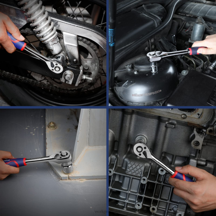 WORKPROConjunto de catraca de 3 peças, chave de soquete reversível de liberação rápida de 72 dentes 40cr em aço XZXLF91 ferramenta
