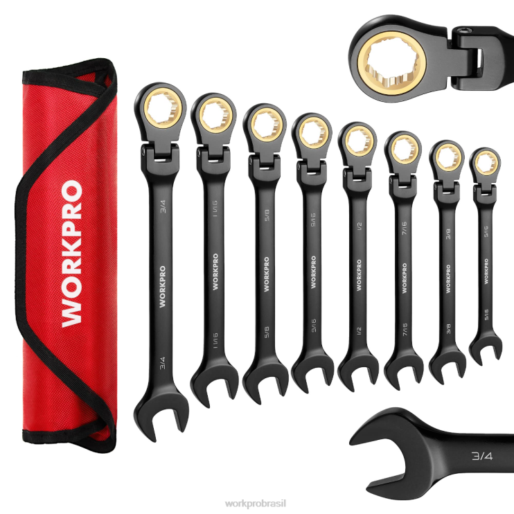 WORKPROConjunto de chave antiderrapante de cabeça flexível com combinação de catraca de 8 peças XZXLF80 ferramenta