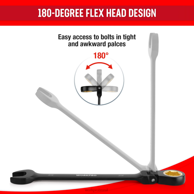 WORKPROConjunto de chave antiderrapante de cabeça flexível com combinação de catraca de 8 peças XZXLF80 ferramenta