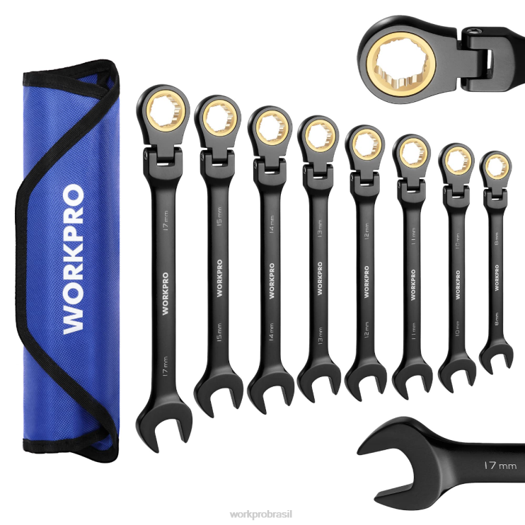 WORKPROConjunto de chave antiderrapante de cabeça flexível com combinação de catraca de 8 peças XZXLF80 ferramenta