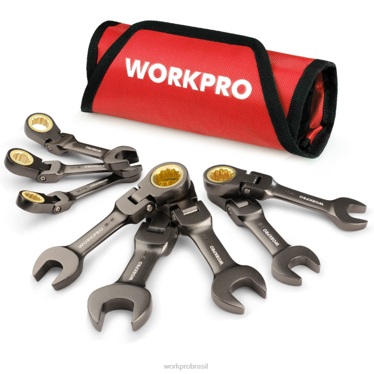 WORKPROConjunto de chave combinada de catraca atarracada de cabeça flexível de 8 peças XZXLF82 ferramenta