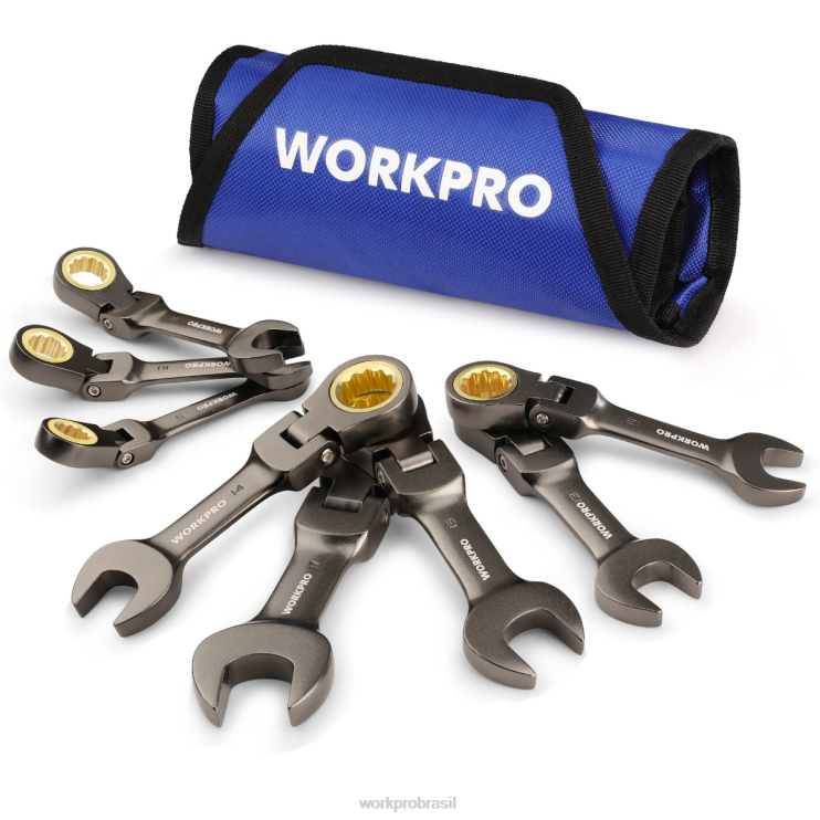 WORKPROConjunto de chave combinada de catraca atarracada de cabeça flexível de 8 peças XZXLF82 ferramenta