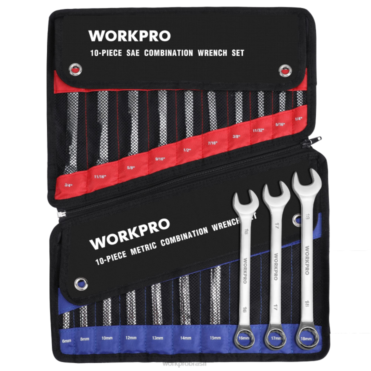 WORKPROConjunto de chave de 12 pontos cr-v de combinação métrica e sae de 20 peças XZXLF93 ferramenta