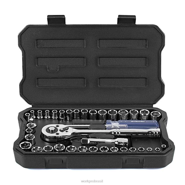 WORKPROConjunto de chave de soquete de 39 unidades, conjunto de soquetes pequenos de 1/4 e 3/8 polegadas XZXLF140 ferramenta