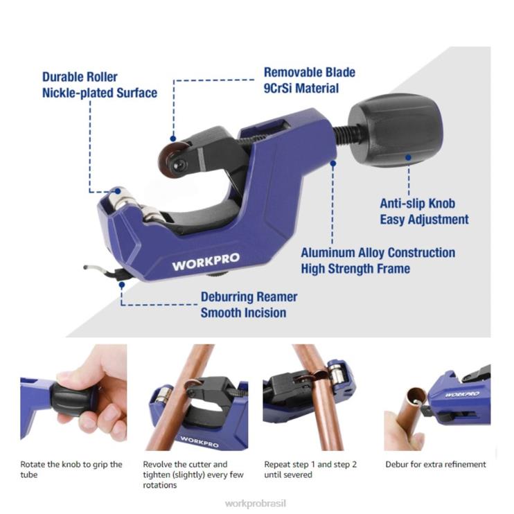 WORKPROCortador de tubos, cortador de tubos de 1/8 a 1-1/8 polegadas, cortador de tubos resistente para tubos de alumínio de pvc de cobre fino XZXLF153 ferramenta