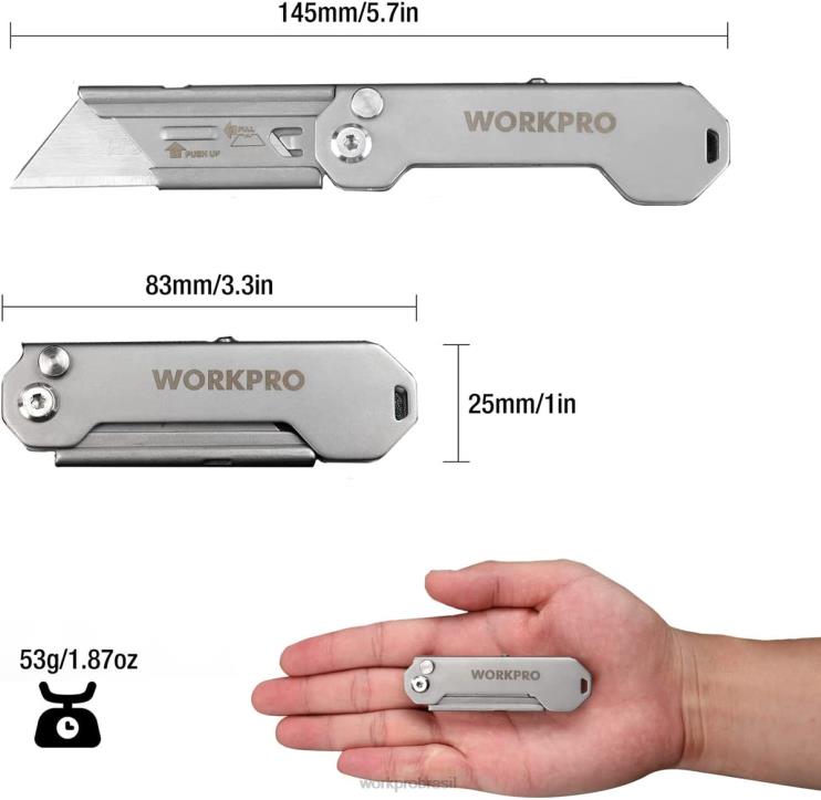 WORKPROFaca utilitária de bolso dobrável de troca rápida mini faca dobrável de aço inoxidável com clipe para cinto XZXLF47 ferramenta