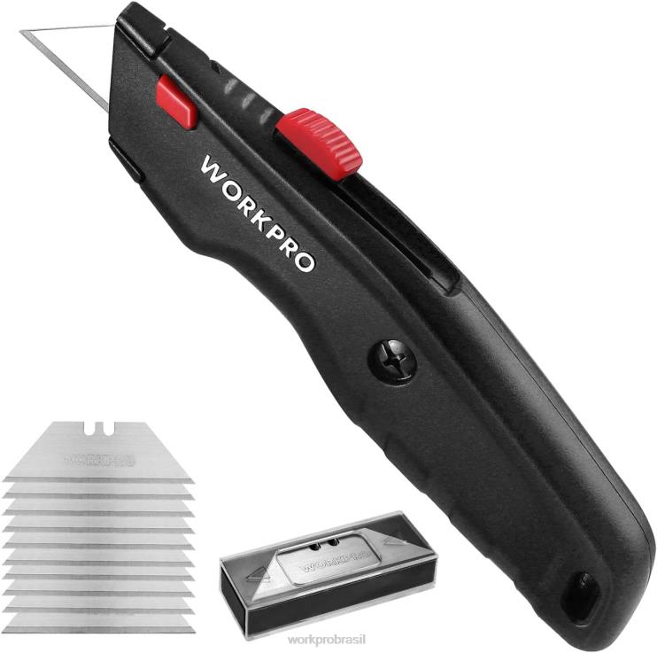 WORKPROFaca utilitária premium, cortador de caixa retrátil todo em metal, faca de barbear com lâmina de troca rápida, com 10 lâminas extras XZXLF51 ferramenta