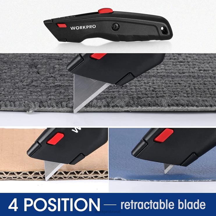 WORKPROFaca utilitária premium, cortador de caixa retrátil todo em metal, faca de barbear com lâmina de troca rápida, com 10 lâminas extras XZXLF51 ferramenta