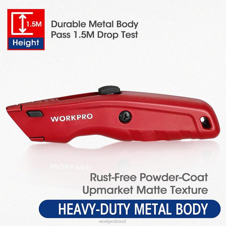 WORKPROFaca utilitária premium, cortador de caixa retrátil todo em metal, faca de barbear com lâmina de troca rápida, com 10 lâminas extras XZXLF51 ferramenta