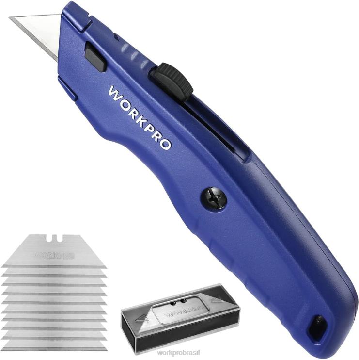 WORKPROFaca utilitária premium, cortador de caixa retrátil todo em metal, faca de barbear com lâmina de troca rápida, com 10 lâminas extras XZXLF51 ferramenta