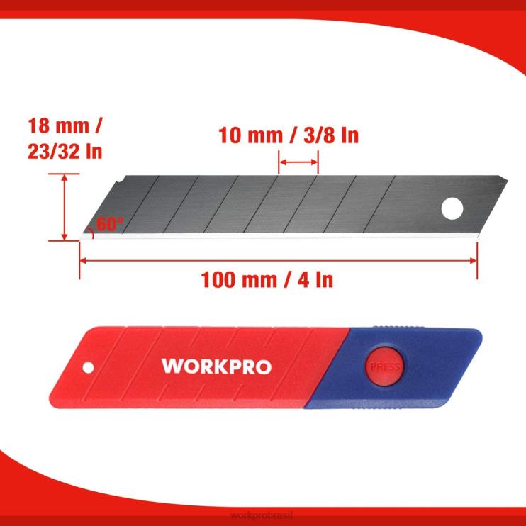 WORKPROLâminas snap-off de 18 mm Lâmina de reposição de aço sk5 cabe em pacote de 100 XZXLF53 ferramenta