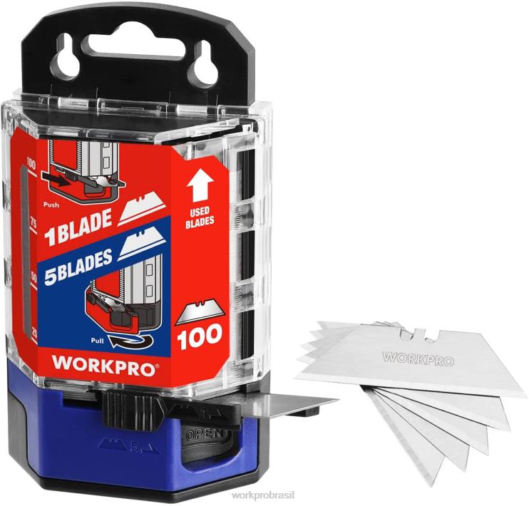 WORKPROSubstituição de lâminas de faca utilitárias de aço carbono sk5 100 peças com dispensador XZXLF49 ferramenta