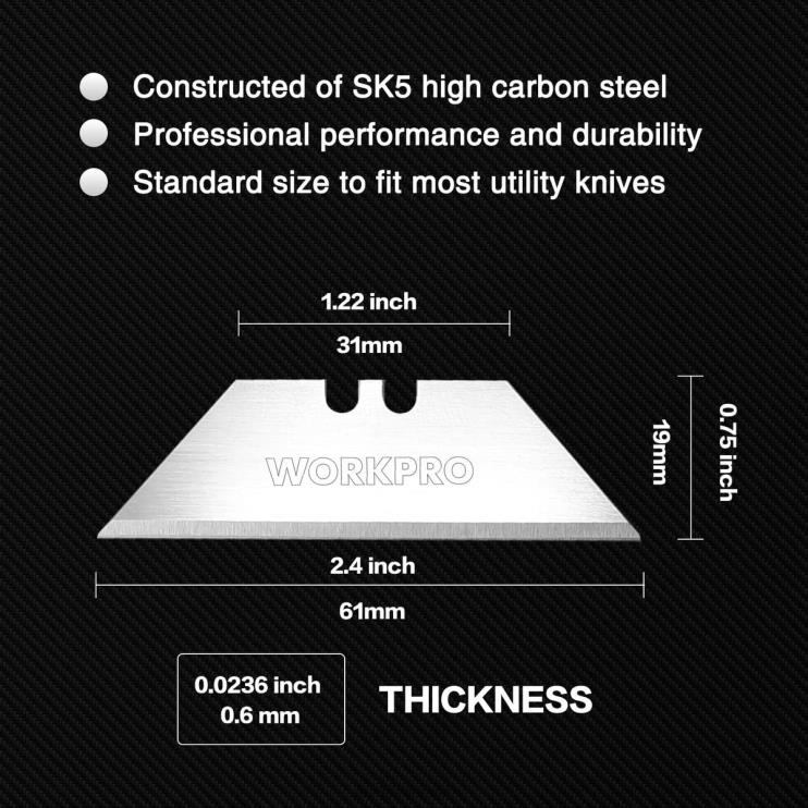 WORKPROSubstituição de lâminas de faca utilitárias de aço carbono sk5 100 peças com dispensador XZXLF49 ferramenta