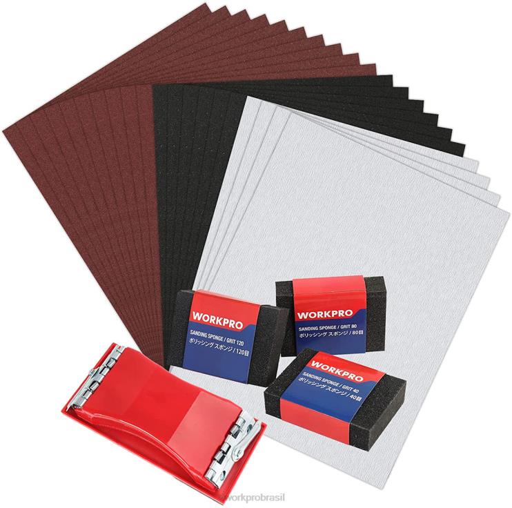 WORKPRO24 pacotes de lixa 80-600 grão sortido com suporte XZXLF150 ferramenta