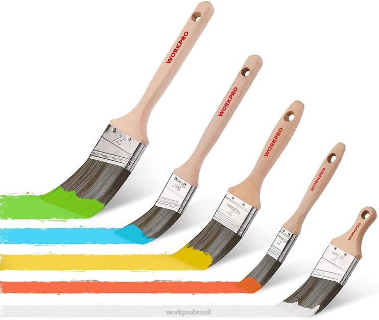 WORKPROConjunto de pincéis, 5 peças de pincel profissional plano e de faixa angular com cabo de madeira XZXLF151 ferramenta