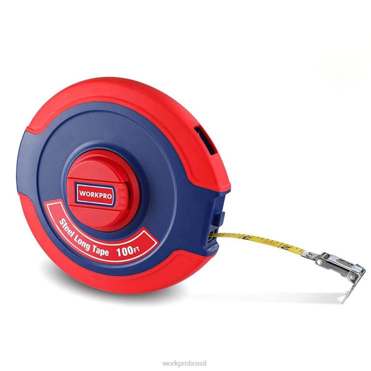 WORKPROFita métrica de 100 pés, fita longa de aço de carretel fechado com alça dobrável, caixa resistente a choques XZXLF106 ferramenta