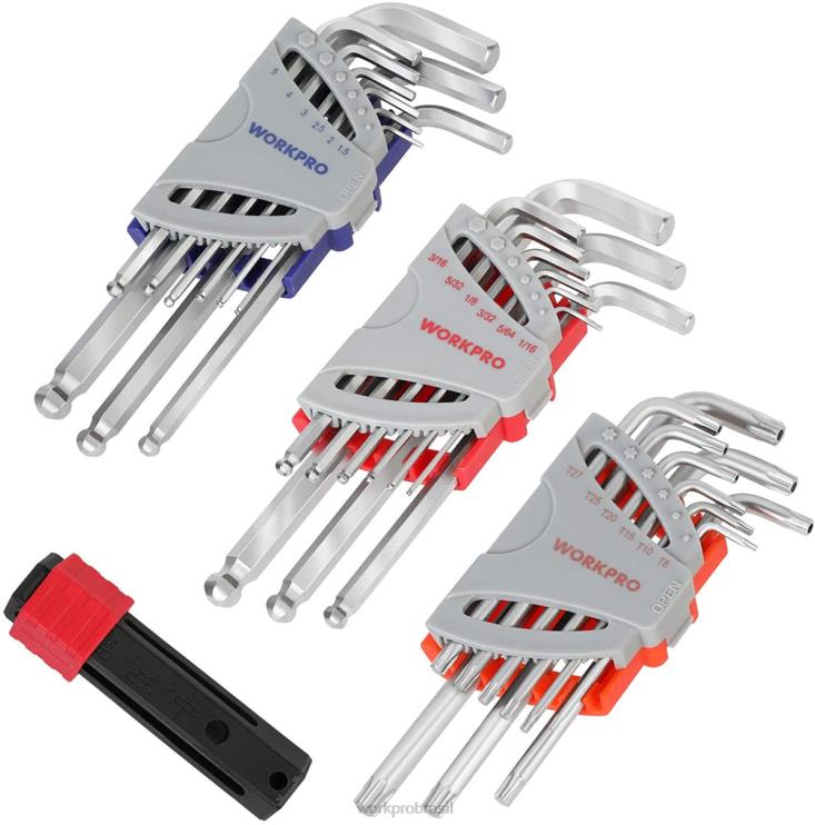 WORKPROConjunto de chave allen de ponta esférica de braço longo com 27 peças para excelente aderência e transferência de torque XZXLF62 ferramenta