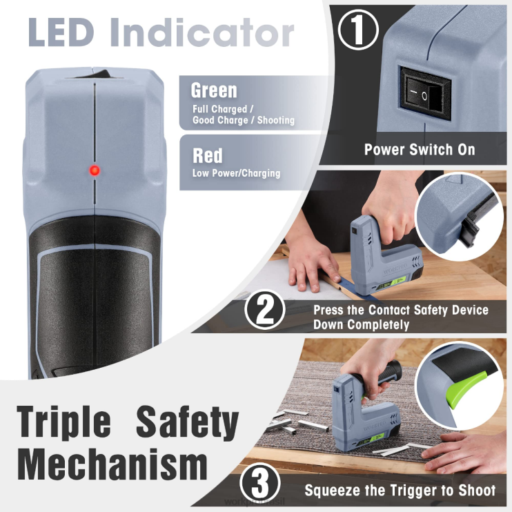 WORKPRO3.6v 2.0ah alimentado por bateria elétrica sem fio 2 em 1 grampo e pistola de pregos XZXLF265 ferramenta